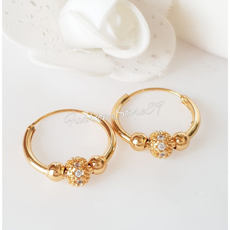 Anting Gipsy Bola Globe Permata Xuping anting bulat diameter 2cm 2.5cm 3cm import elegant perhiasan lapis emas 18k