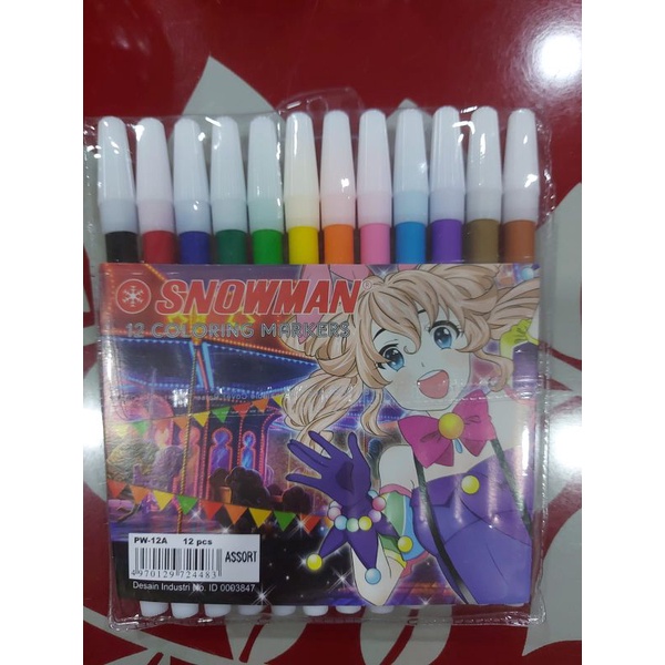 

Snowman Coloring Marker 12 pcs Spidol Warna Isi 12 Warna Marker Snowman Isi 12