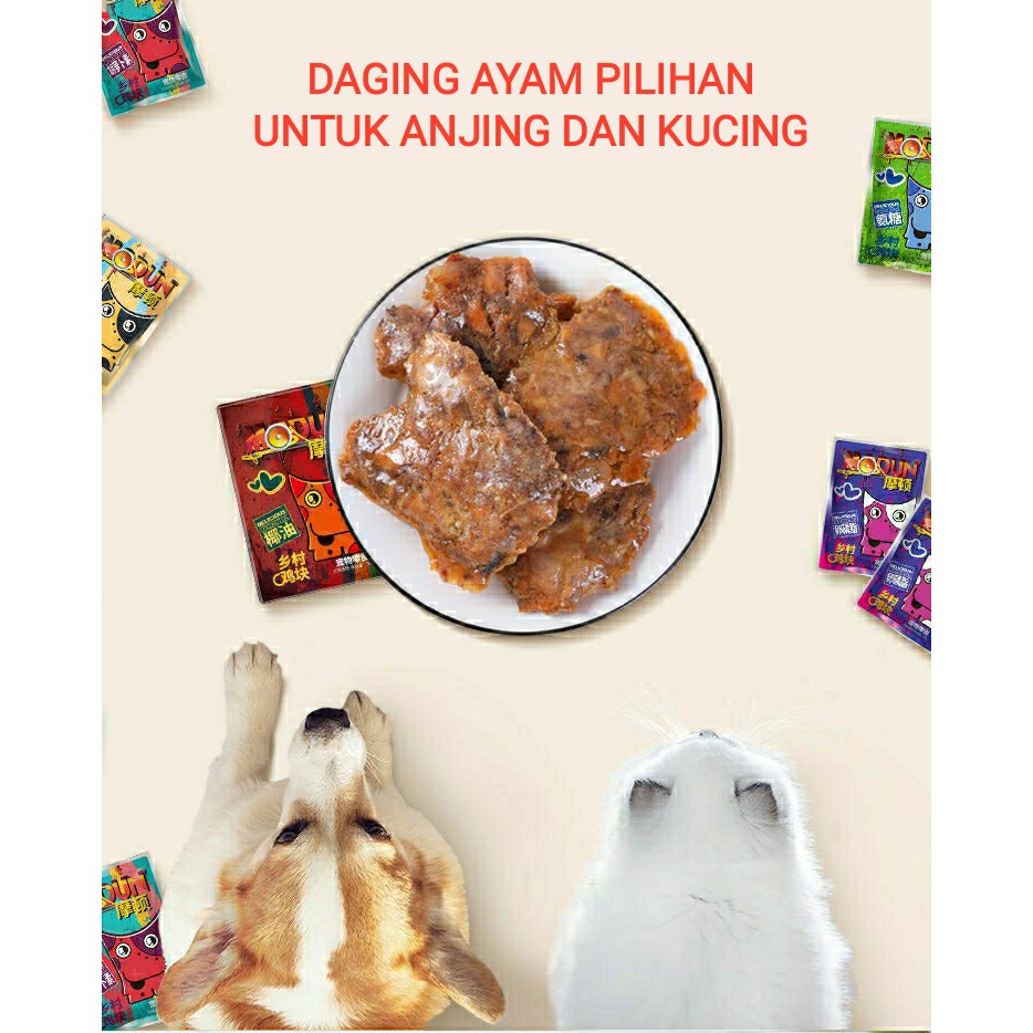 [New Premium] Makanan Basah Snack Daging Ayam Modun Dengan Campuran Minyak Kelapa Murni Ekstrak Polifenol Dan Vitamin Sehat Untuk Anjing dan Kucing / Wet Food Chicken Meat with Coconut Oil and Vitamin For Cat and Dog