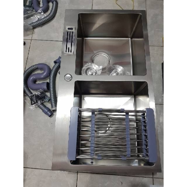 KITCHEN SINK / Bak cuci piring 2 lubang stainless 304 tebal 3mm anti karat 82cm