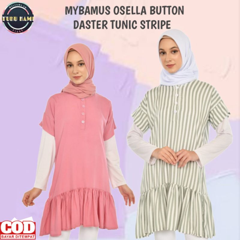 Mybamus Osella Button Daster Tunik Stripe Wanita Hijab Kasual