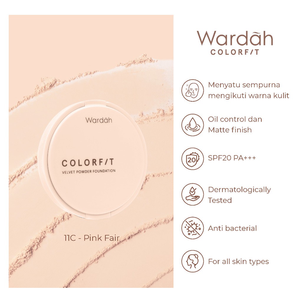 Wardah Colorfit Velvet Powder Foundation Bedak Matte SPF 20 PA+++ 11gr