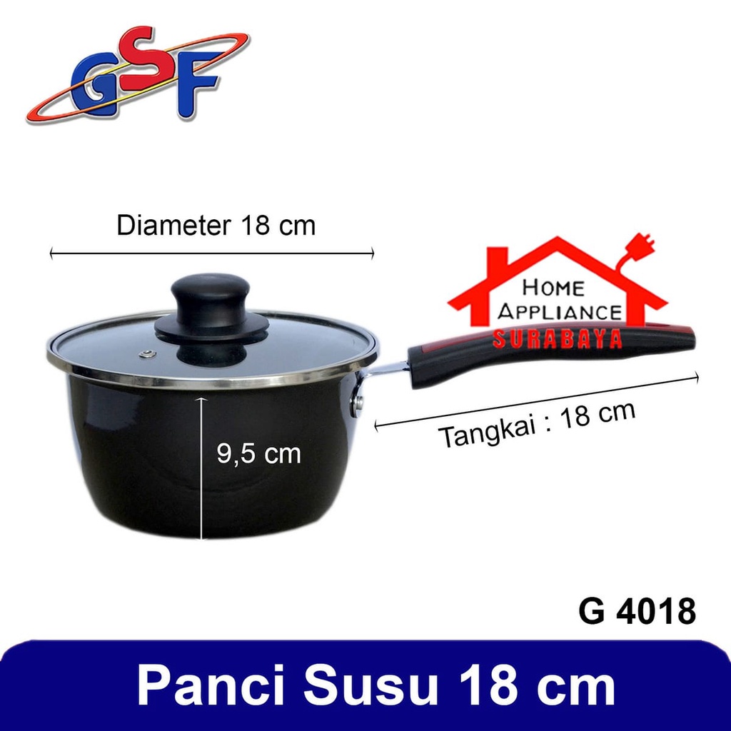 Panci Susu Saus - Sauce Pan Enamel Anti Lengket + Tutup Kaca 18 CM GSF G 4018