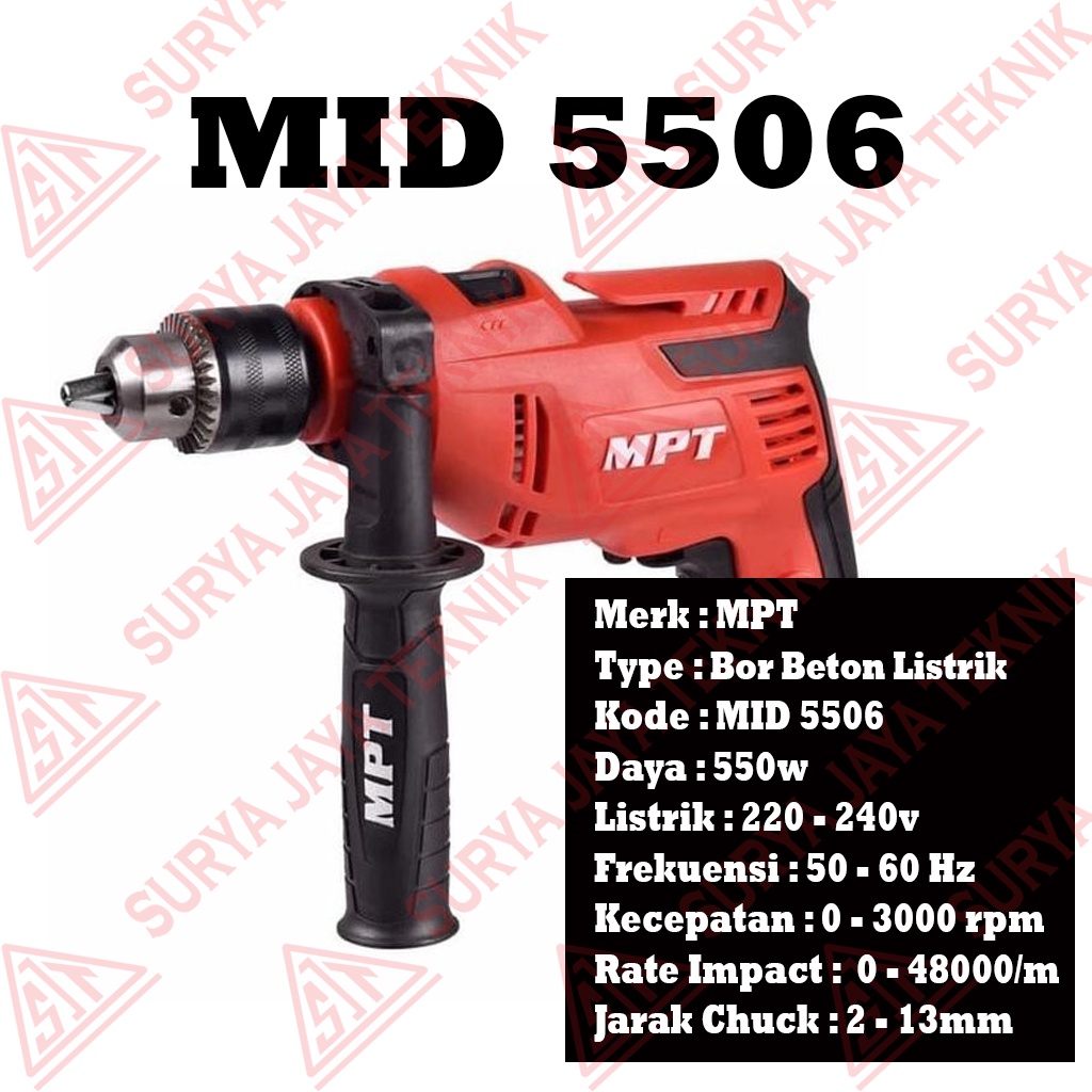 Mesin Bor Tembok Beton Listrik 13mm / Impact Drill 550W MID5506 MPT