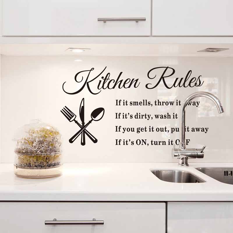 Stiker Dinding Decal Desain Tulisan Kitchen Rules Bahan Pvc Vinyl Dapat Dicopot