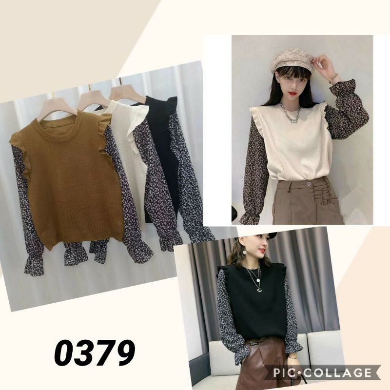 Blouse and Dress Sweater Clover Rajut Import Tangan Katun Motif Clover TM