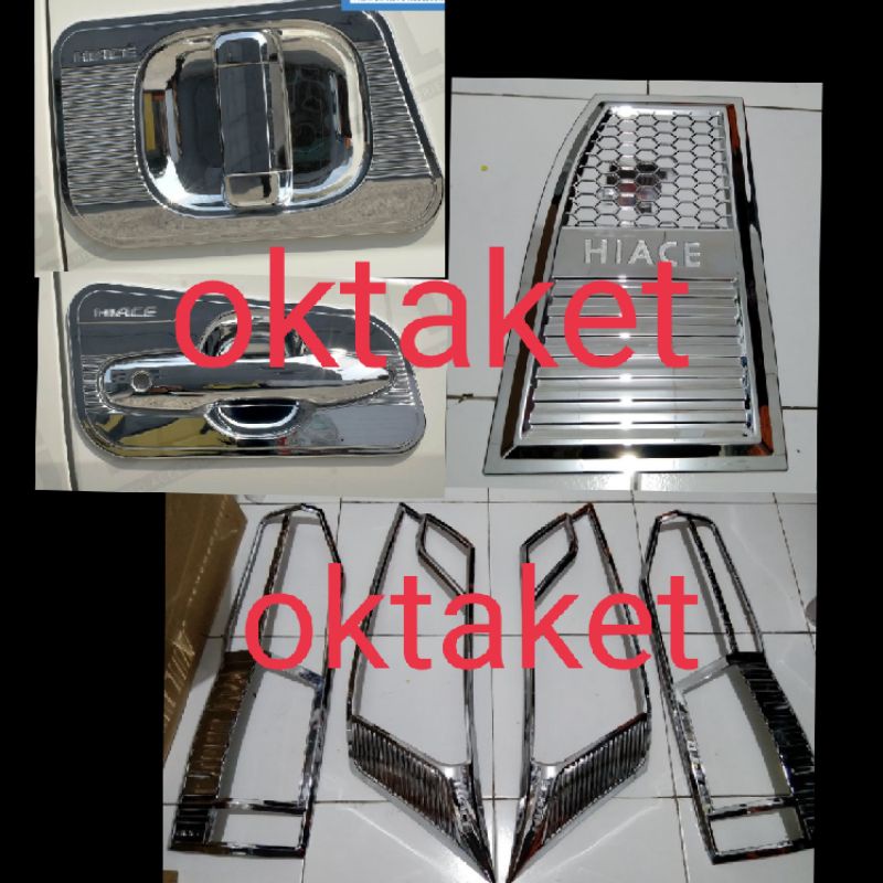 paket lengkap garnish depan belakang outer handle tank cover Hiace 2020 chrome jsl