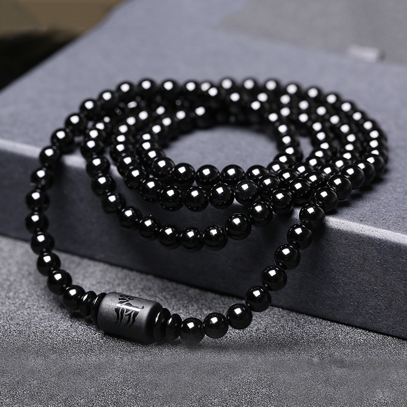 Men Women Natural Black Dragon Pattern Round Frosted Obsidian Beads Bracelet Yoga Jewelry