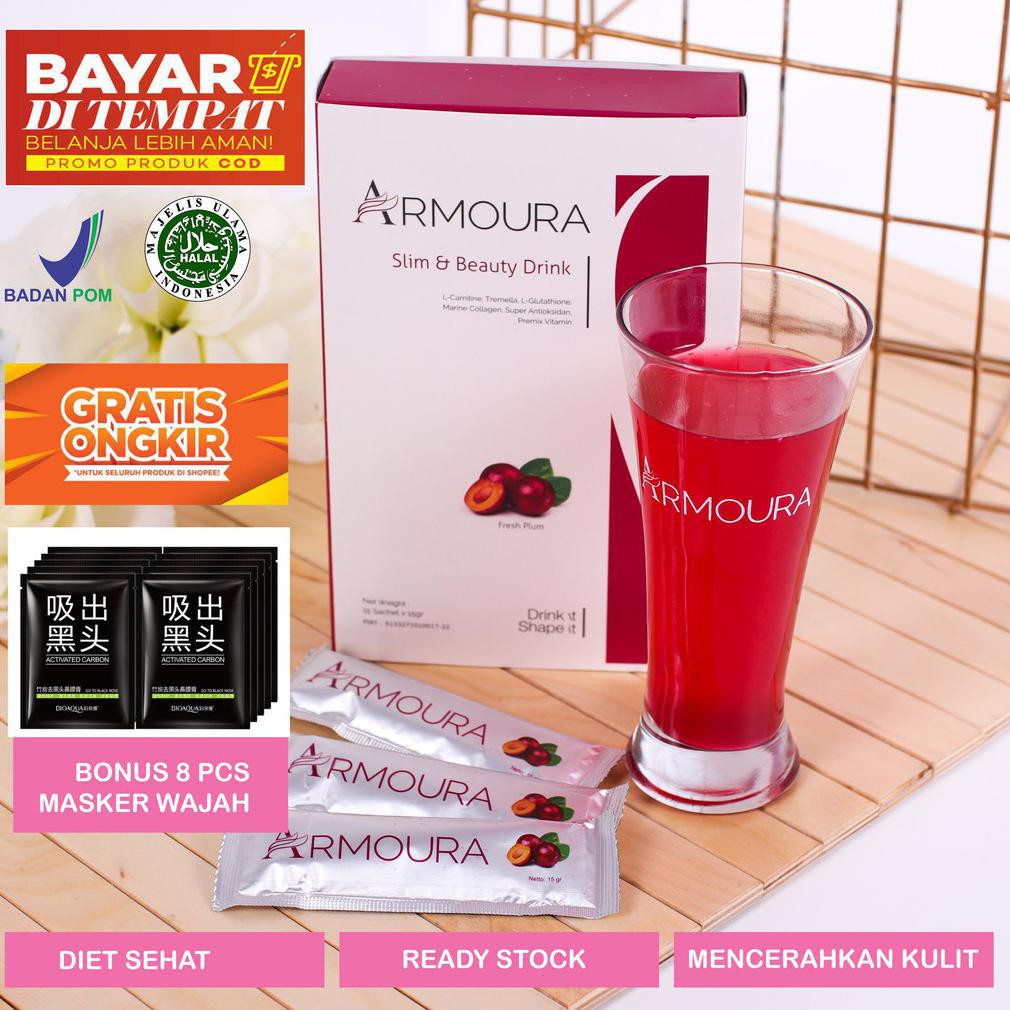 ARMOURA BEAUTY DRINK BONUD MASKER 8 Pc |  Minuman Diet Suplemen Makanan Pelangsing Ekstrak PLUM