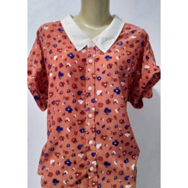 Baju wanita blouse bunga orange