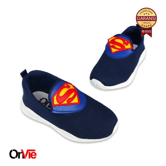 Sepatu Slip On Anak Laki-Laki Hitam Merah Karakter Super Hero | Sepatu Sekolah Anak Onvie