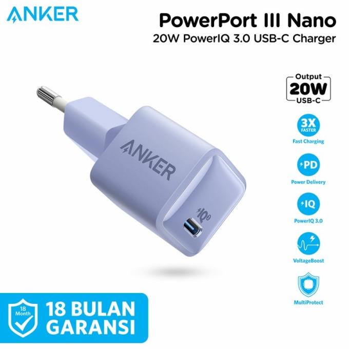 Anker Powerport Iii Nano - Wall Charger 20W Pd - A2633 - Garansi Resmi Diskon