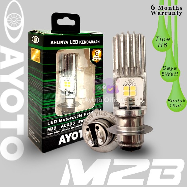 ♛ COD AKTIF ♛ Lampu LED Motor H6 Hi-Lo 8W+8W AC DC AYOTO M2B BEBEK DAN MATIC - Putih/Kuning