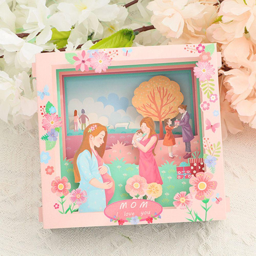 R-flower Mother's Day Greeting card Handmade Kartu Kertas Patung Ukir Kotak Hadiah Hari Ibu Dengan Amplop Greeting Gift card