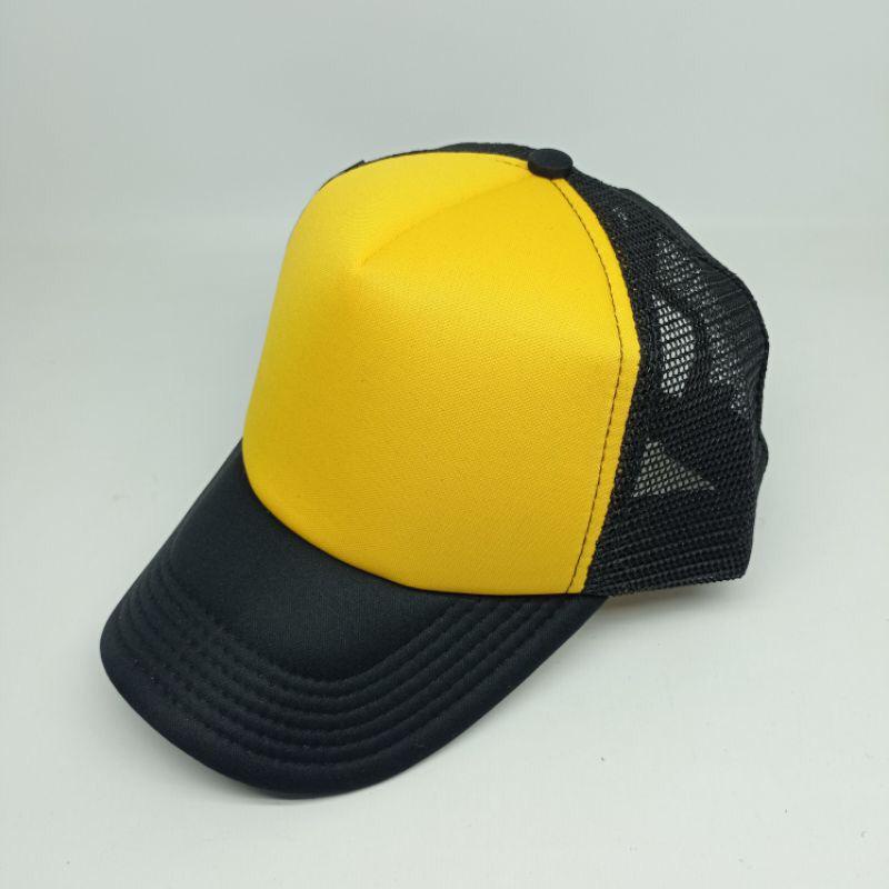 Topi Jaring Trucker Hitam Kuning Hitam Polos Dewasa Premium Topikupolos