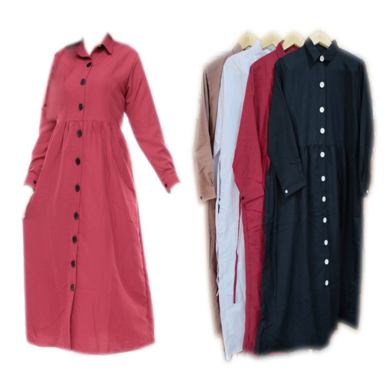 AMHA COLLECTION-TUNIK POLOS WANITA KERAH FULL KANCING LD 110 RANDOM