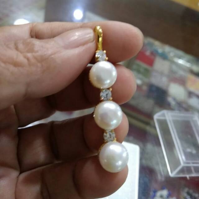 Liontin Perak Lapis Emas Mutiara Jejer 3 | Mutiara Air Tawar