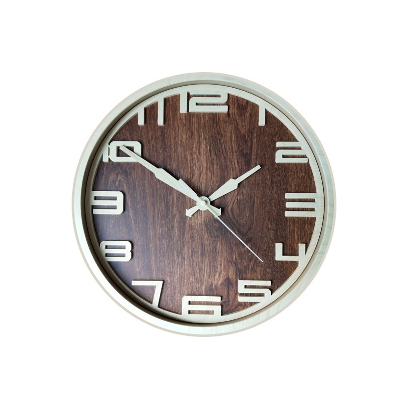 Jam Dinding Minimalis Vintage Motif Kayu Wood Grain 35cm Free Baterai