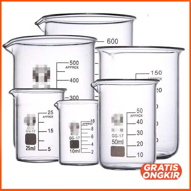 Cangkir Gelas Takar Ukur Lab Kimia Borosilicate Glass 250ml 1pcs