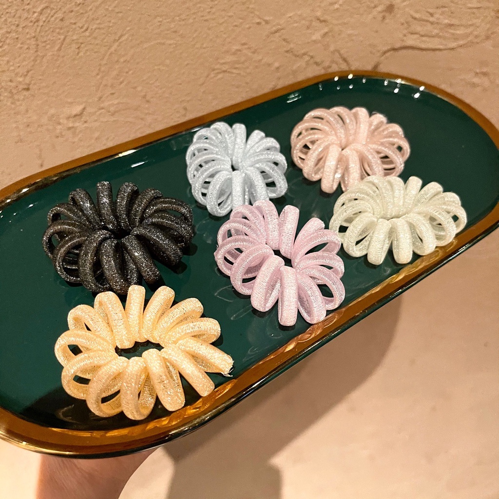 Ikat rambut Spiral Jumbo Tebal Kuncir Rambut Kabel Telepon Karet Rambut Kilap Glitter Spiral Hair Ties-5