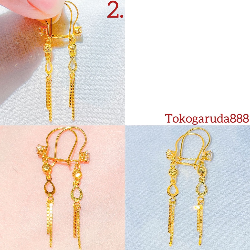 Anting anak dan dewasa emas asli kadar 700 70 16k desi love merica ukir boba star twinkle bintang gantung rumbai italy kilat permata clover ringan panjang 1 satu gram gr g kerabu