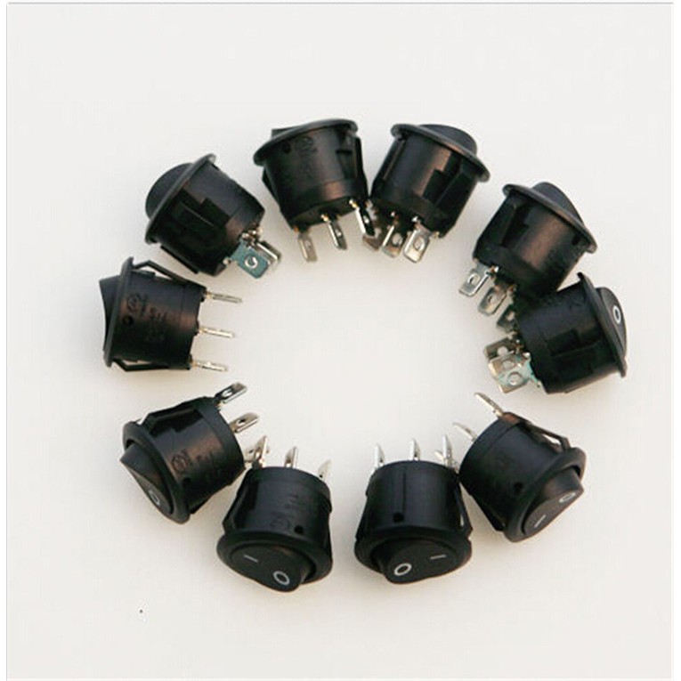 10 Pcs Saklar Rocker ON-OFF SPDT 3 Pin Bentuk Bulat Mini Warna Hitam