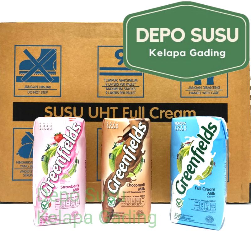 

Susu Greenfields UHT 200 ml X 32pcs All Varian | Full Cream Coklat Strawberry plain 200ml Greenfield Choco Malt Chocolate Milk Caffe Latte Belgian with Almond Limited Edition