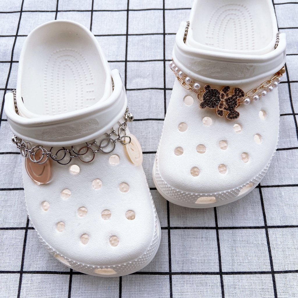 2pcs croc Rantai Metal Hias Berlian Mutiara Untuk Dekorasi Sepatu DIY