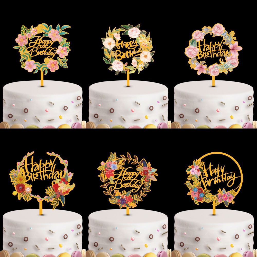 Cake Topper Akrilik Happy Birthday   Hiasan Kue Gold     Pink Rosegold