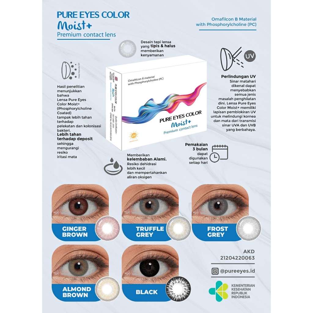 Softlens Warna Pure Eyes Color Moist+ Premium Contact Lens