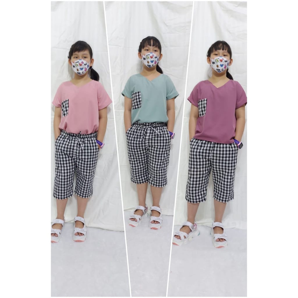 BAJU ANAK PEREMPUAN/SETELAN ANAK PEREMPUAN/MODEL TERBARU/SETELAN COMBI KOTAK UMUR 7-10 TAHUN RUFFLY