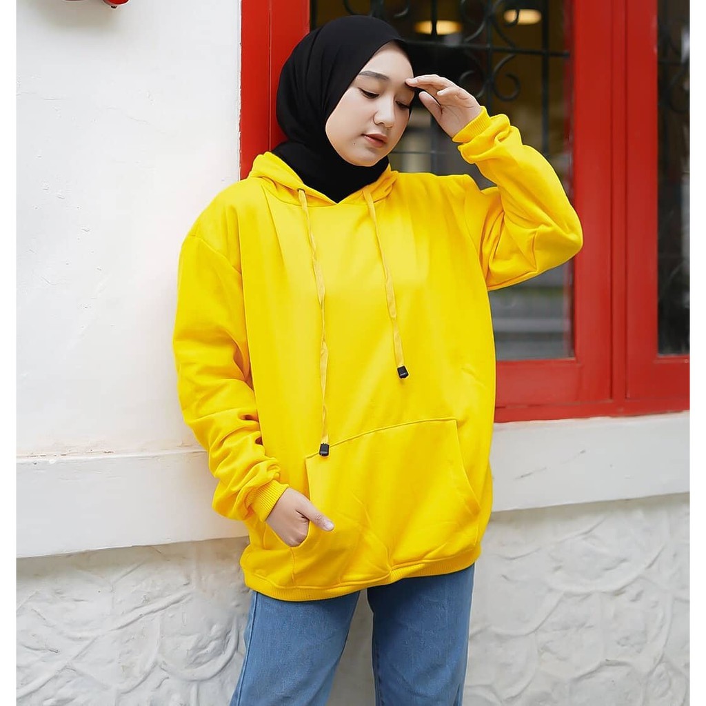 HOODIE POLOS CEWE BIGSIZE / Sweater Polos Murah Kekinian FIt XL-Kuning
