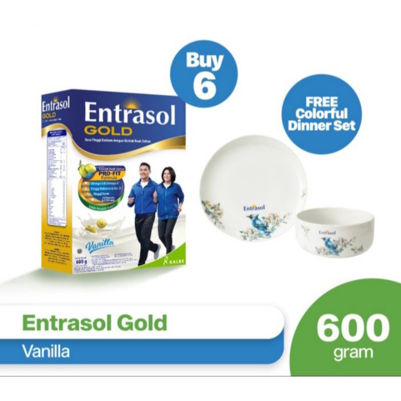 

buy 6 entrasol gold @ 600gr free animal colourful dinner set