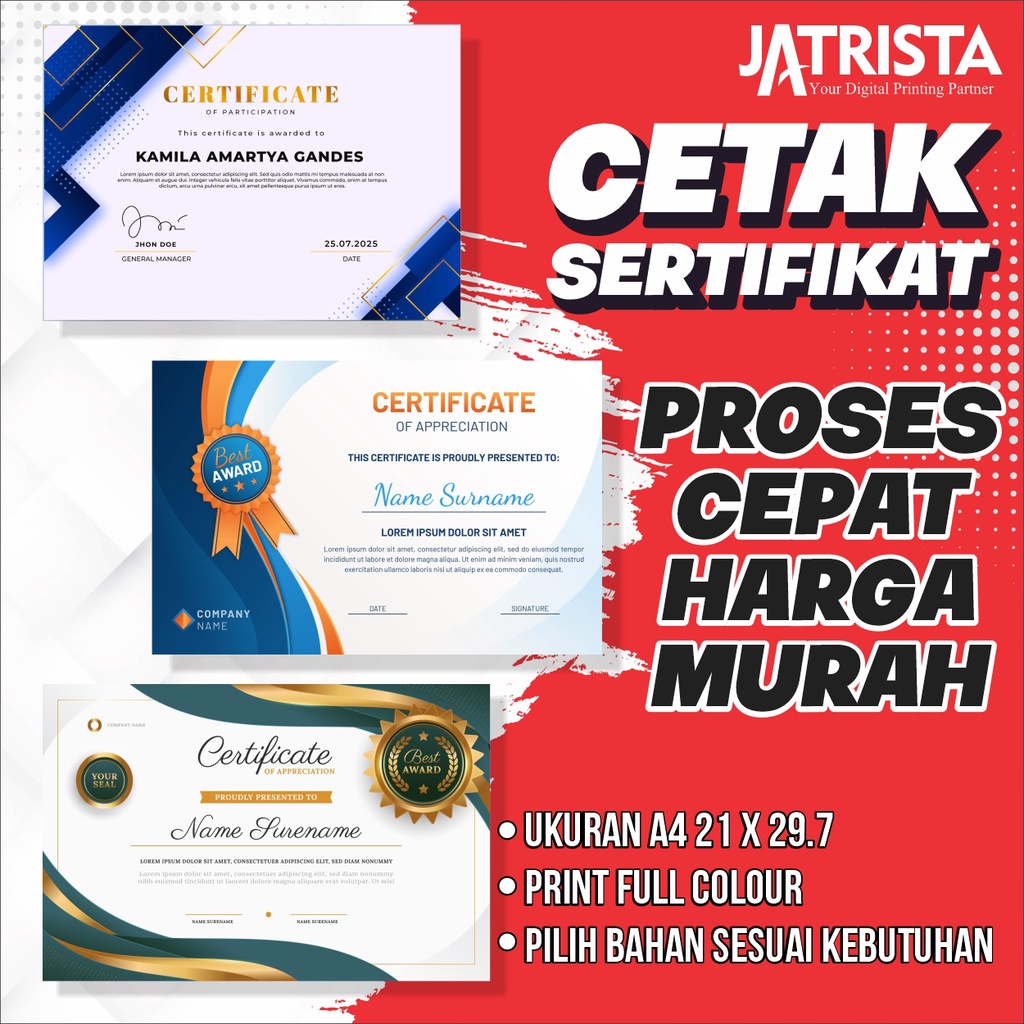 Jual CETAK SERTIFIKAT PIAGAM PENGHARGAAN TERMURAH | Shopee Indonesia