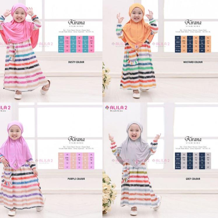 Borong Sekarang Gamis Salur Kids Original Alila #2 Muslim Anak Material Rayon Viscose Premium / Kira