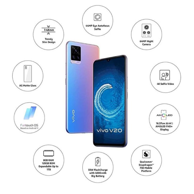 Hp Vivo V20 NFC 2021 Snapdragon 730G Android Terbaru murah garansi resmi-3