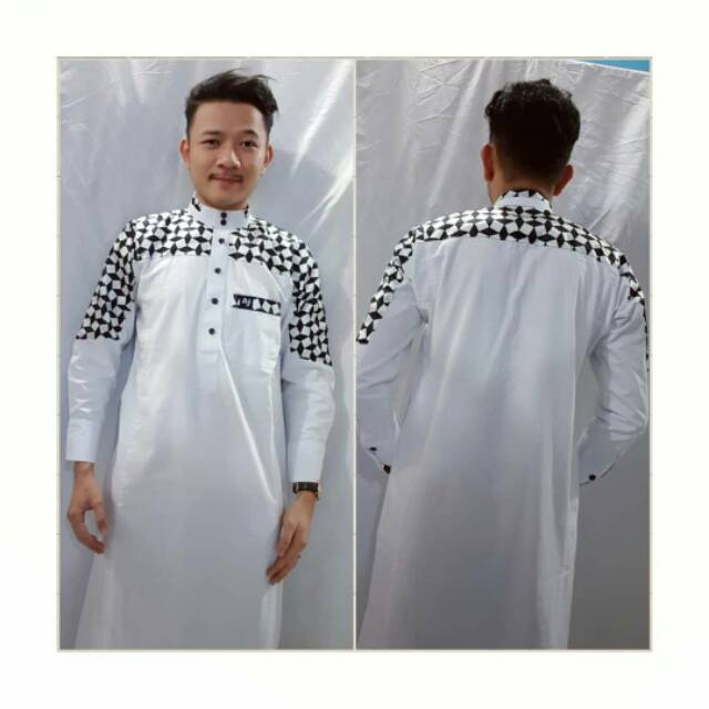 Gamis Aljar Putih Catur / Jubah Muslim / Busana Muslim