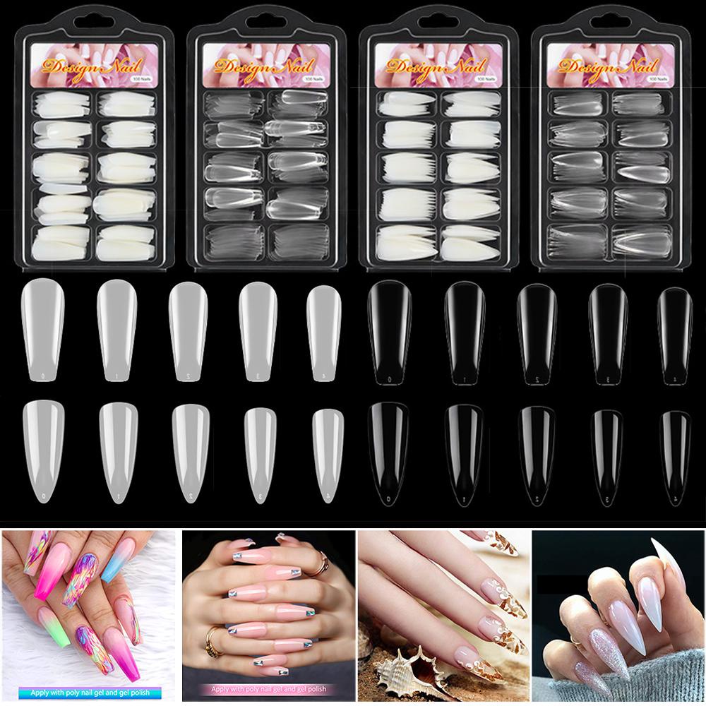 Rebuy DIY Nail Art Tips Transparan Tekan Pada Kuku Full Cover Akrilik Peti Mati Kuku Palsu