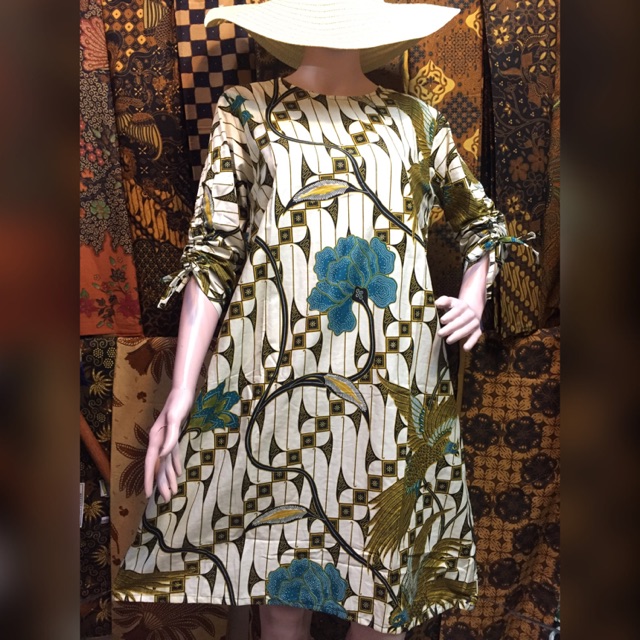 TUNIK PARANG GEDHE KEMBANG BATIK GOLD PUTIH PREMIUM HIGH QUALITAS RESLETING BELAKANG TALI SAMPING