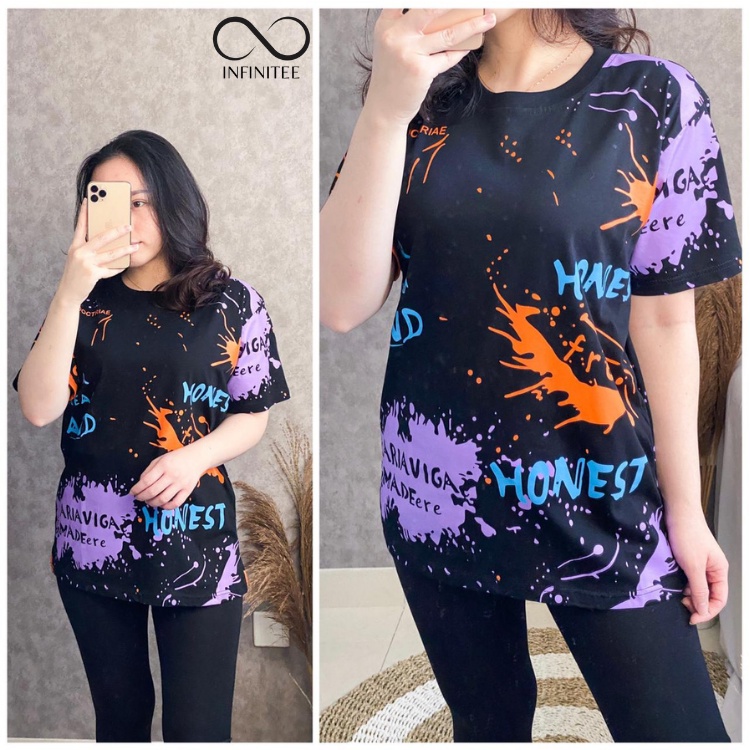 Kaos Wanita Bahan Cotton Combed 30s Full Print Lengan Pendek Kaos Oblong Wanita Remaja