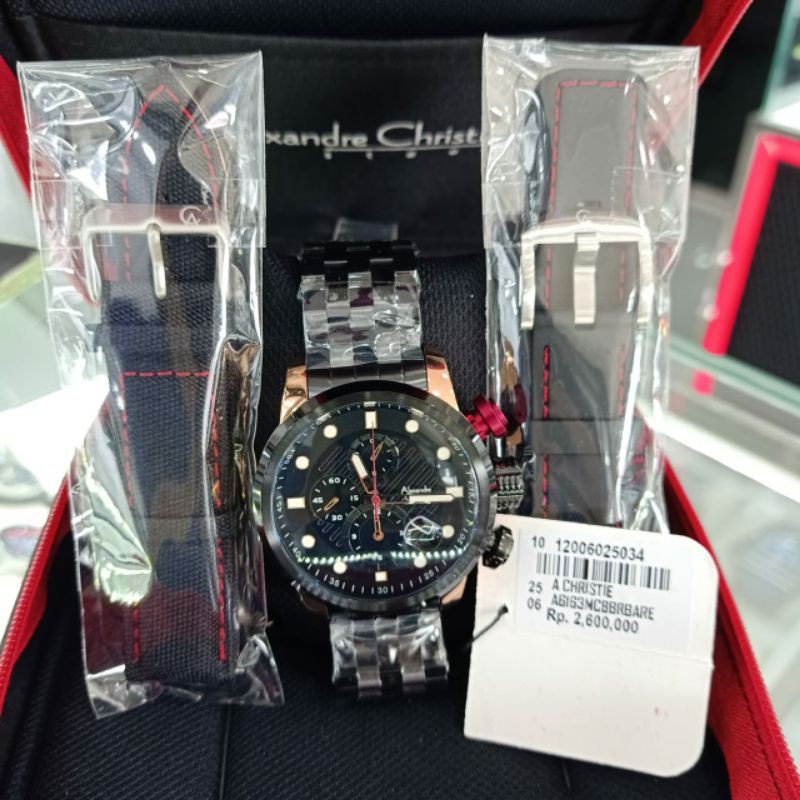 SALE TERMURAH Jam Tangan Pria Alexandre Christie AC 6163 ac6163 Black Rosegold 3 Strap Original 45mm