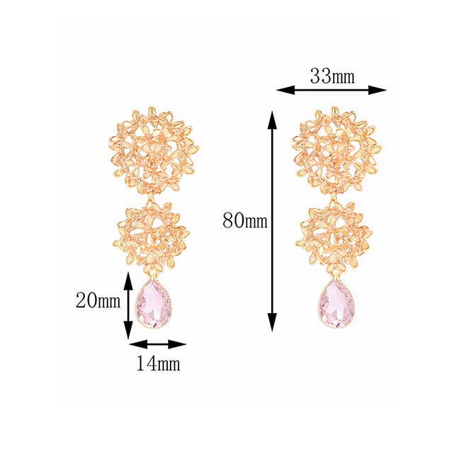 LRC Anting Tusuk Fashion Gold Three-dimensional Hydrangea Gemstone Earrings D49901