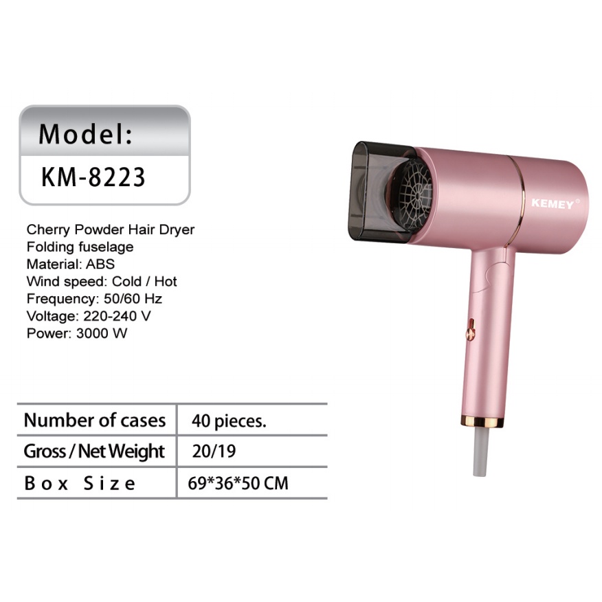 KEMEI pengering rambut listrik hair dryer KM-8223 pengering rambut pegangan lipat udara dingin udara panas Perawatan rambut ion negatif