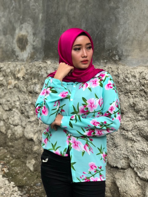 KEMEJA MOTIF FLORA BUBBLE MURAH BAJU TOP ATASAN GROSIR POLOS