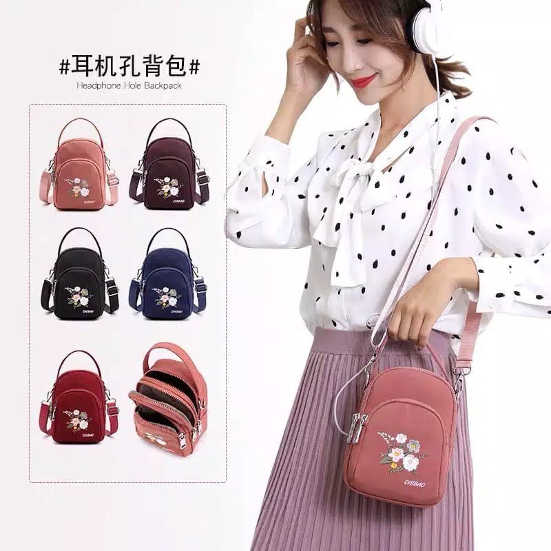 TERLARIS!!! Tas Import Jinjing dan Selempang / Tas Wanita CHIBAO Mini Bordir Bunga Parasut Super