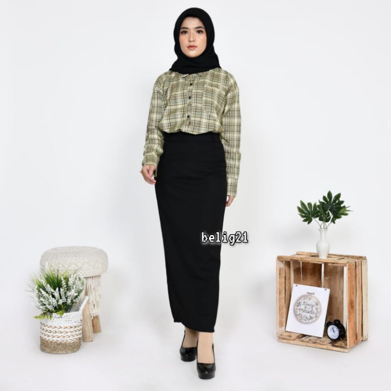 Rok Kerja Panjang Hitam Span Biron Kipas Bahan Formal Kantor / Rok Panjang / Rok Span / Rok Wanita