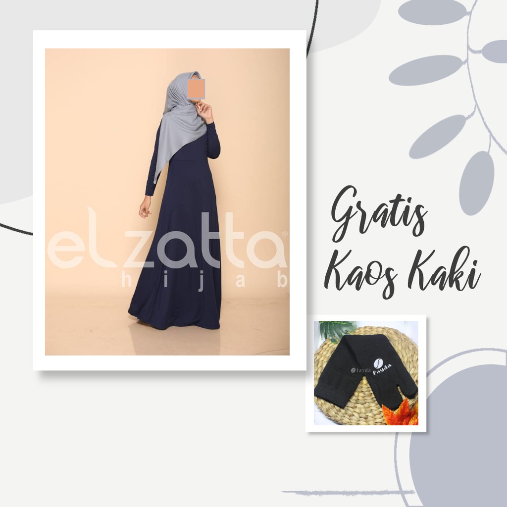 Gamis Elzatta Azra Terbaru Gamis Simpel Elegan Navy GRATIS Kaos Kaki