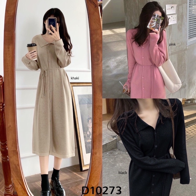 D10273 Danica Tie Belt Loose Knit Dress