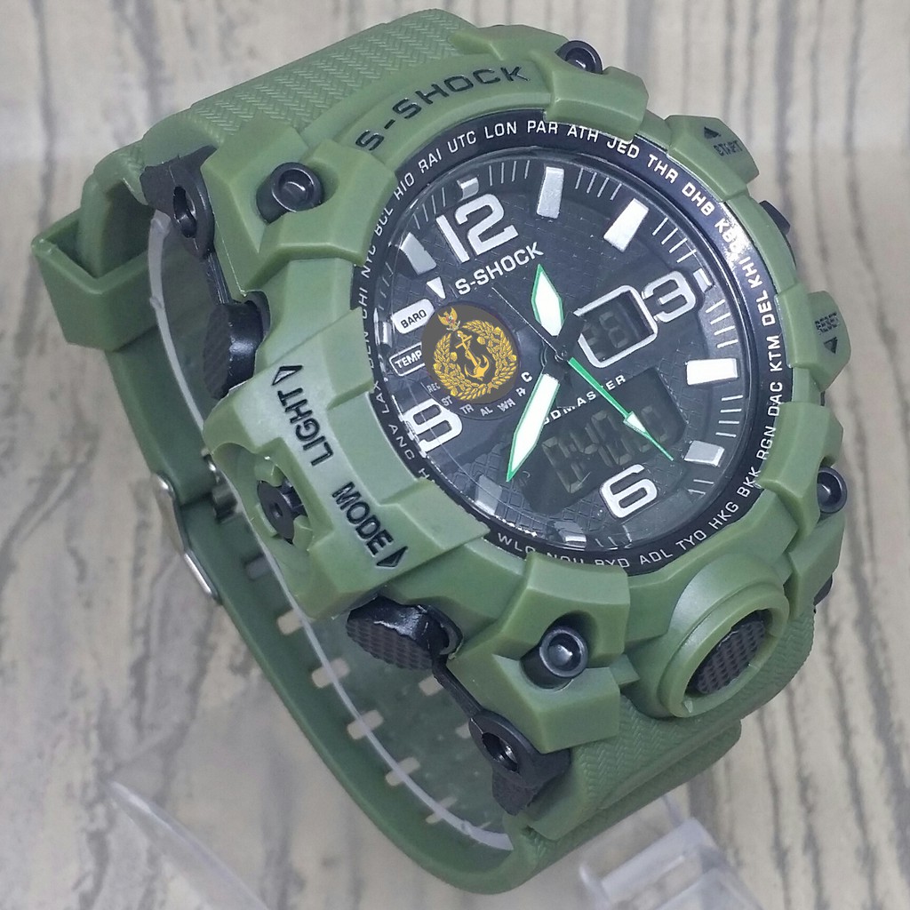 (EXCLUSIVE BOSSQUE) JAM TANGAN TNI-AL DUAL TIME - FULL HIJAU