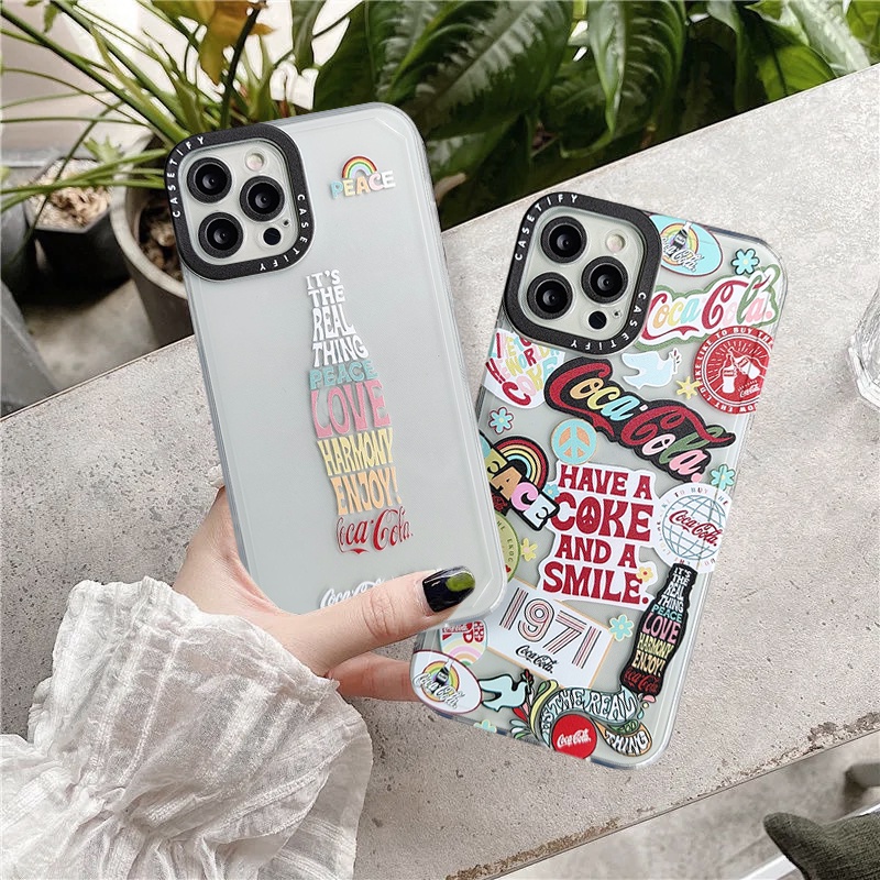 Creative Cocacola Pattern Phone Case Compatible for iPhone 13 11 12 pro max 6 6s plus 7plus 8plus X XR XS Max SE 2020 Soft Tpu Shockproof Camera Lens Protector Full Cover